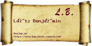 Létz Benjámin névjegykártya
